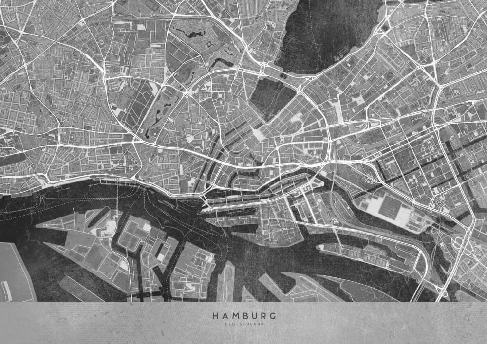 Modern Hamburg Map by Rosana Laiz Blursbyai — canvas wall art