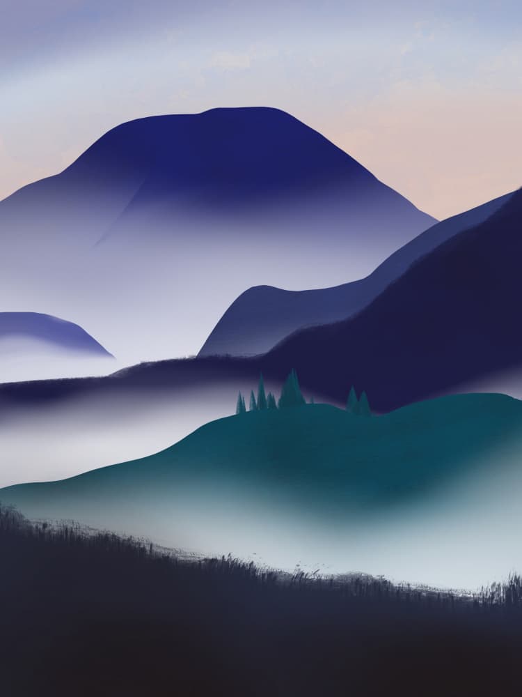 Misty Mountain Layers by Little Dean — canvas wall art