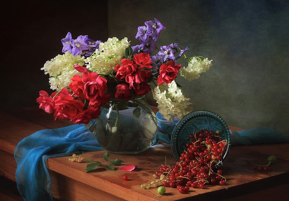 Elegant Roses and Berries by Tatyana Skorokhod — canvas wall art