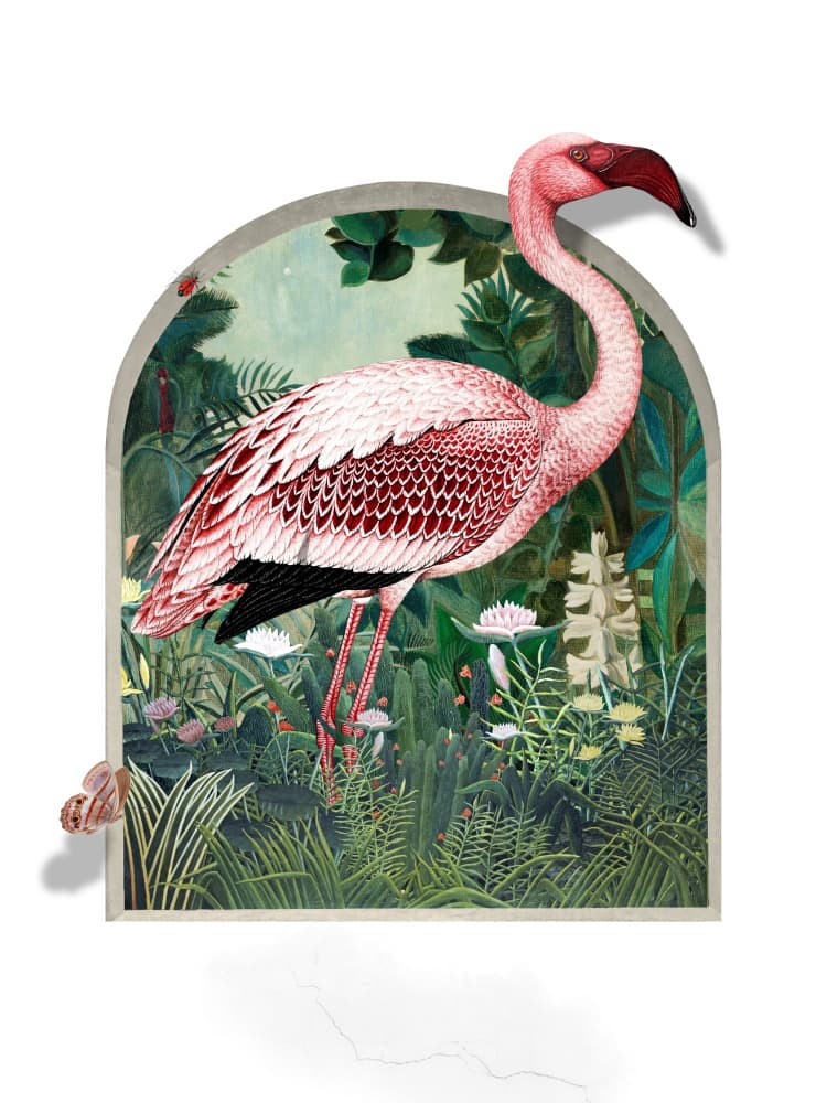 Pink Flamingo Jungle Arch by Marja van den Hurk — canvas wall art