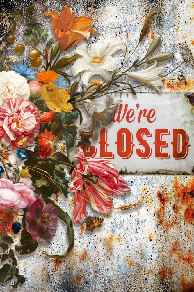 Floral Closed Sign by Marja van den Hurk — canvas wall art