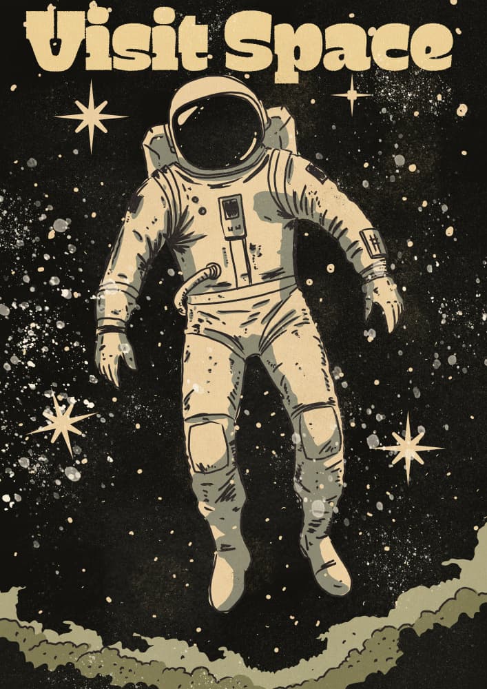 Vintage Astronaut Floating Space by Nicholas — canvas wall art