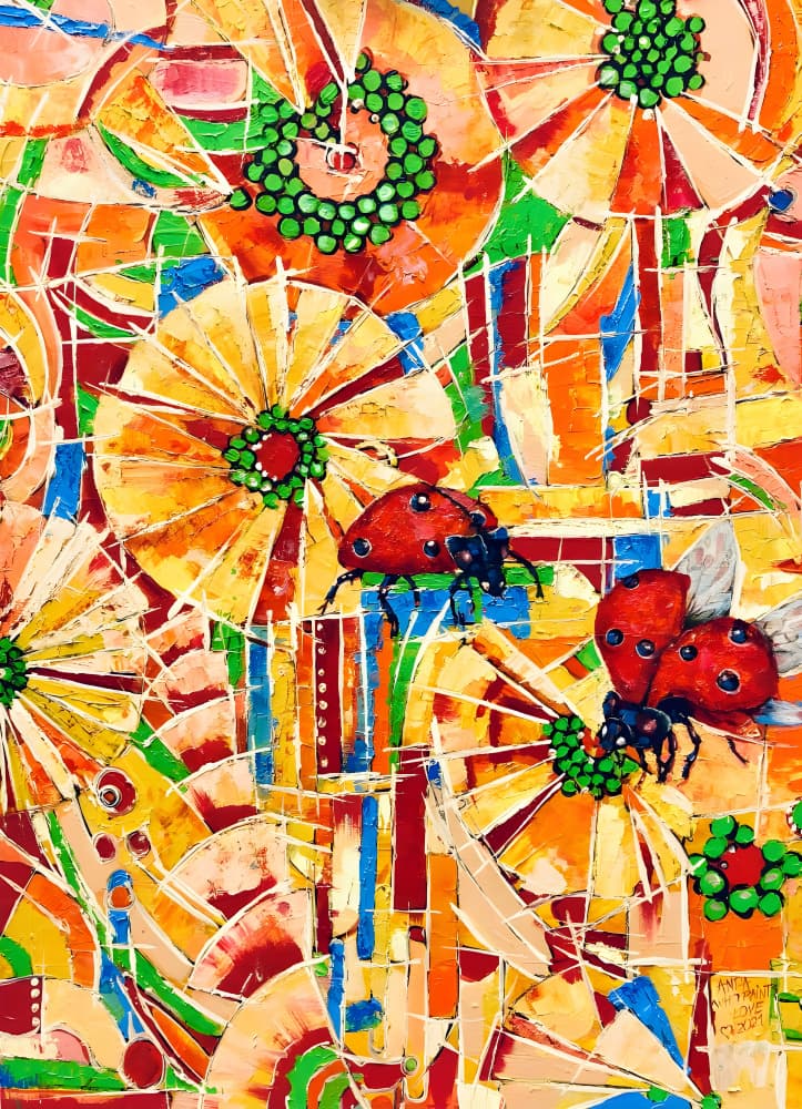 Colorful Garden Ladybugs by Anda Bieza — canvas wall art