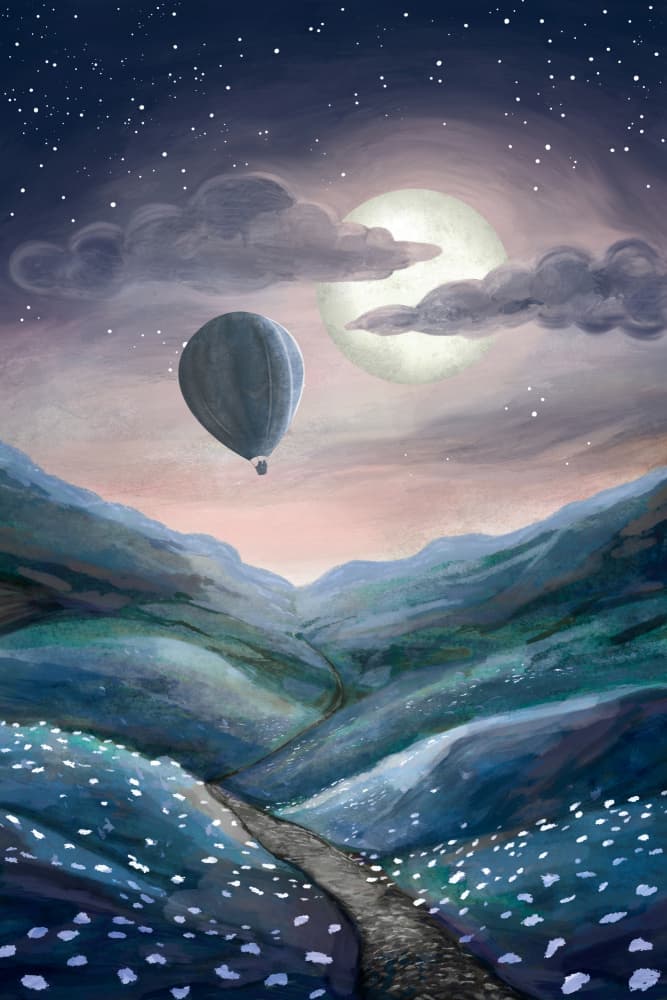 Moonlit Balloon Journey by EMELIEmaria — canvas wall art