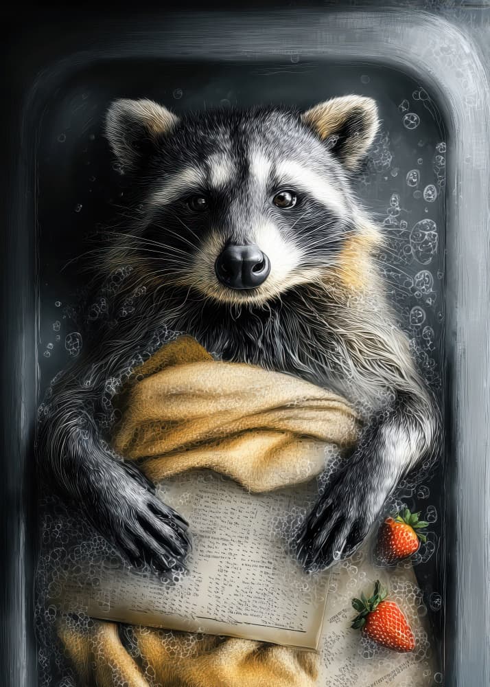 Reading Raccoon Bath by Justyna Jaszke — canvas wall art