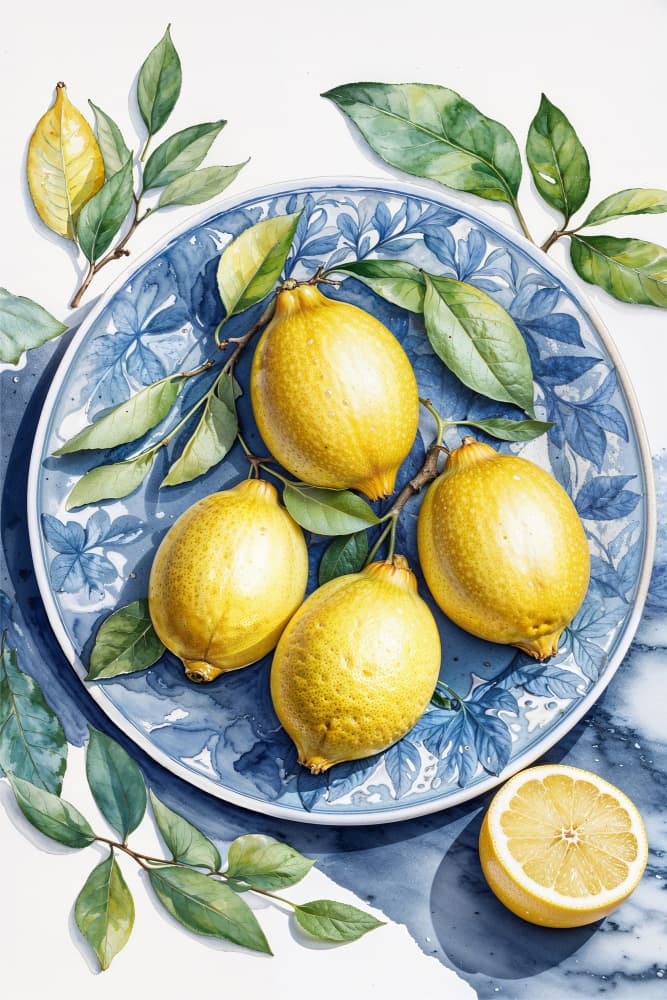 Fresh Lemons Blue Plate by The Art Concept — canvas wall art