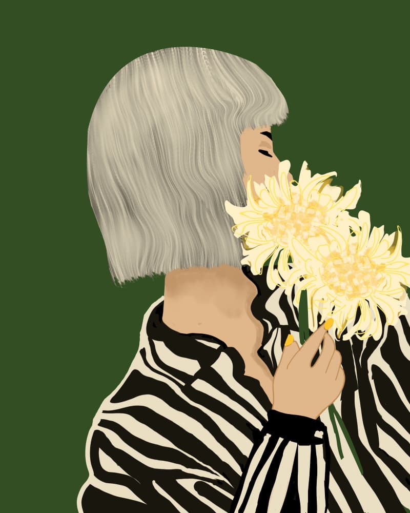 Serene Woman with Flowers by Sannel Larson — canvas wall art