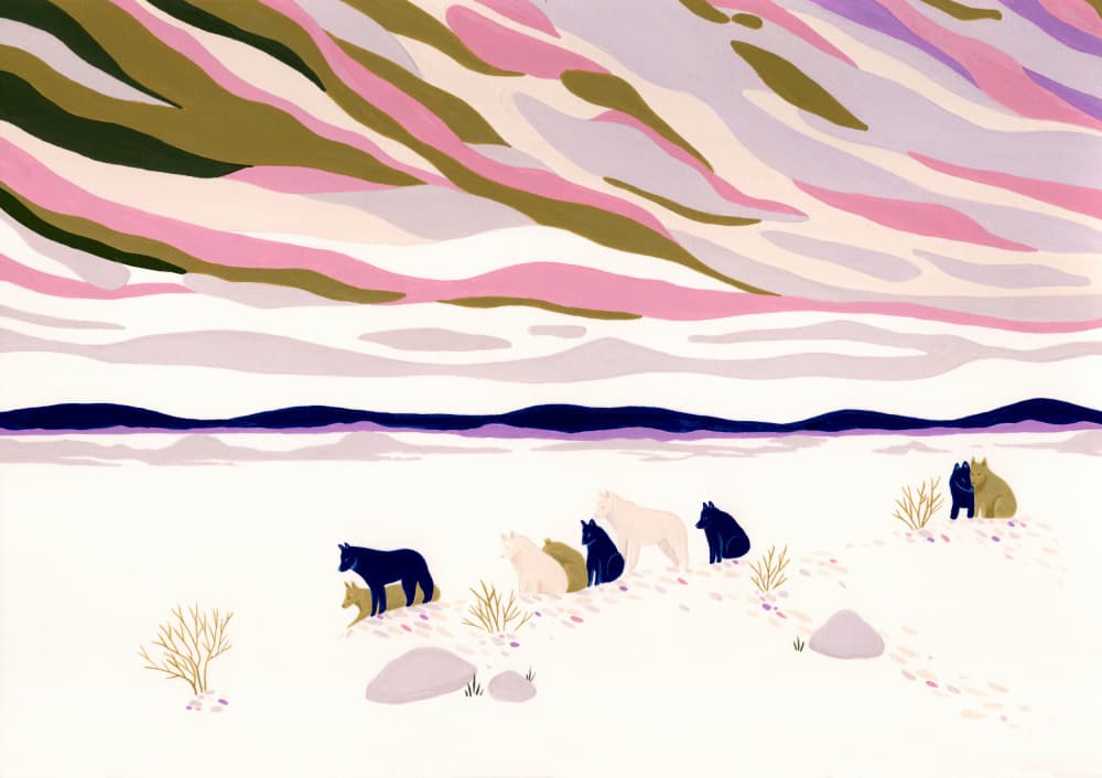 Colorful Arctic Wolves by Julie Lesouef — canvas wall art