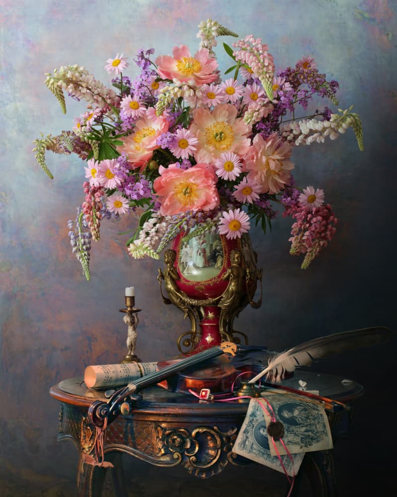 Vintage Music and Flowers by Andrey Morozov — canvas wall art