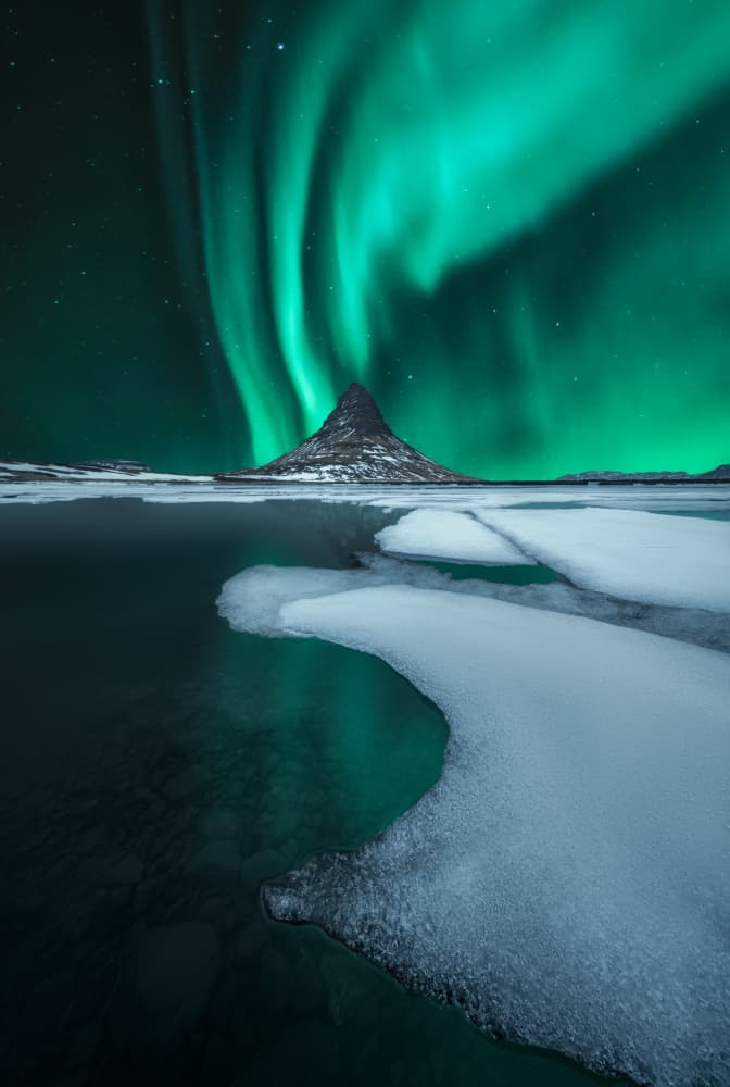 Green Aurora Over Kirkjufell by NingYun Ye — canvas wall art