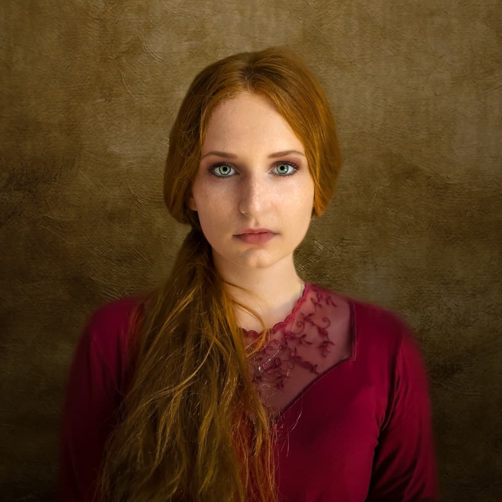 Redhead's Green Gaze by Miroslaw Prybinski — canvas wall art