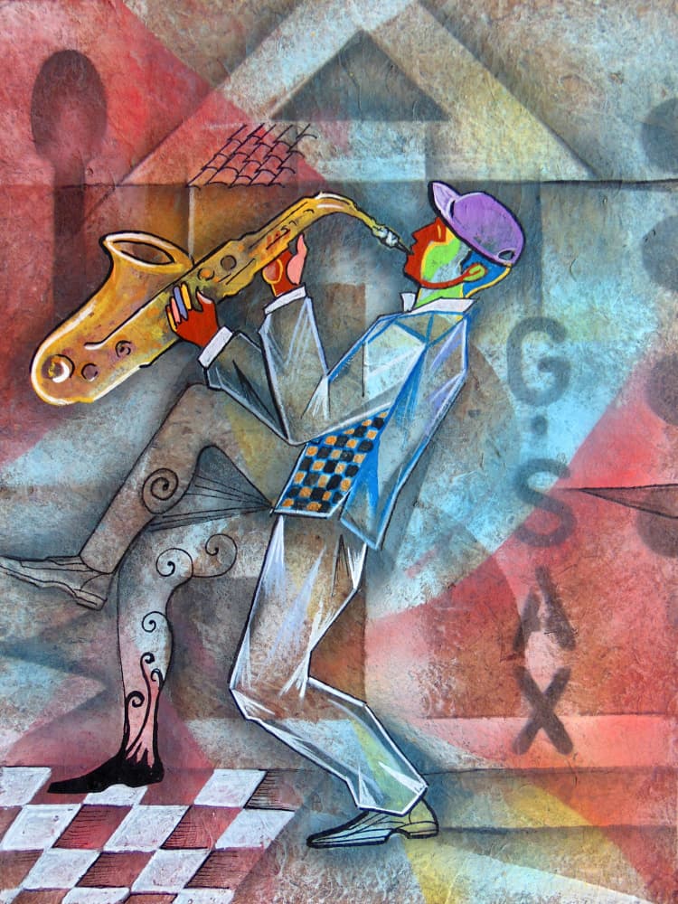 Vibrant Saxophone Jazz by Ricardo Maya — canvas wall art