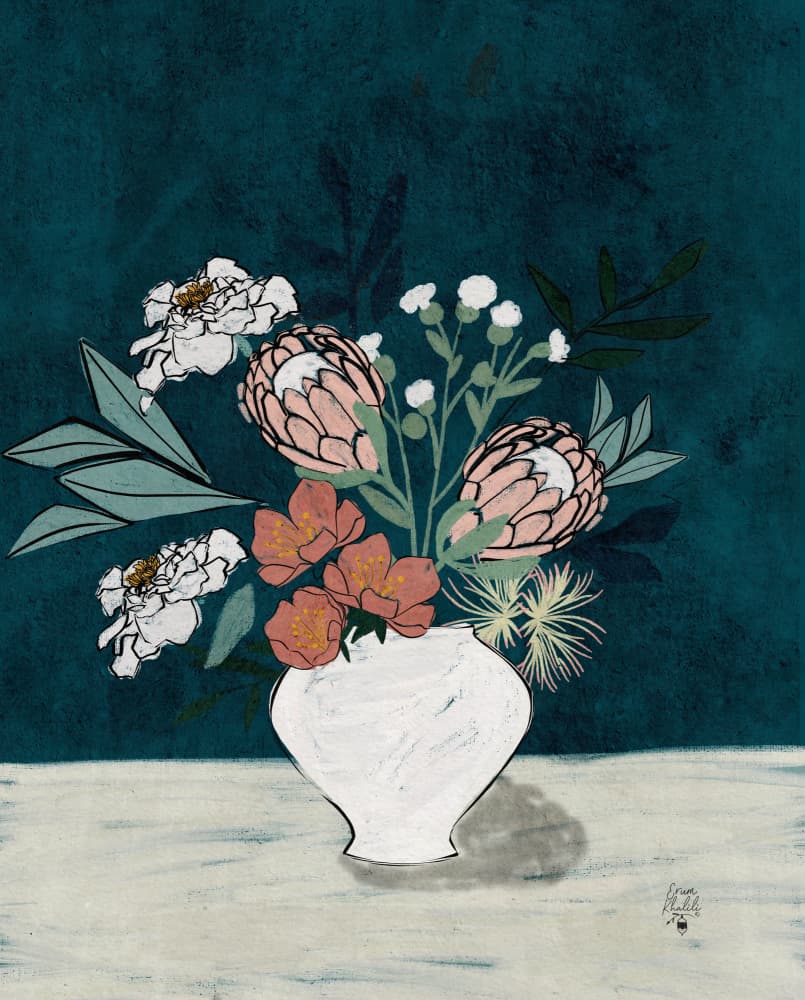 Elegant Floral Still Life by Erum Khalili — canvas wall art