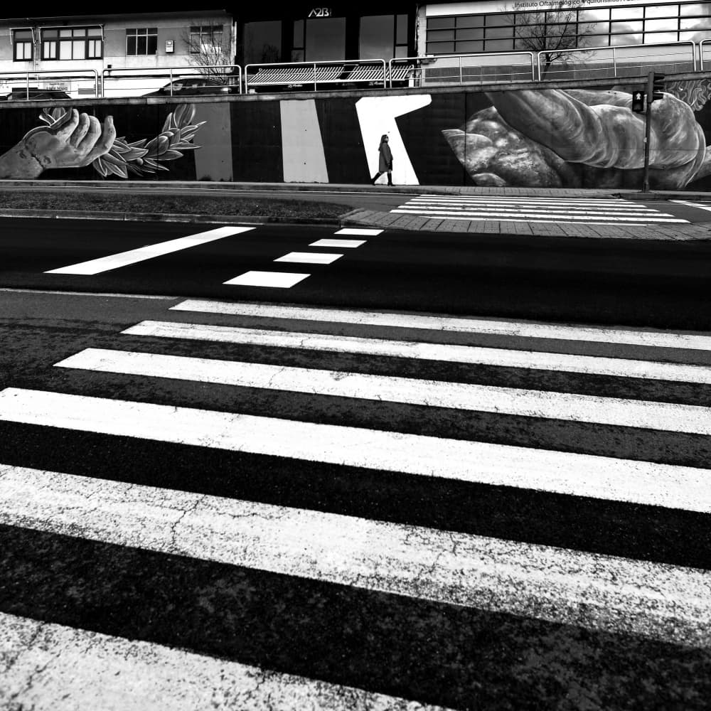 Pedestrian and Mural Shadows by Jorge Pimenta — canvas wall art