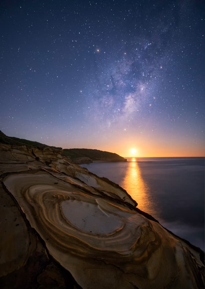 Milky Way Moonrise Coast by Jingshu Zhu — canvas wall art