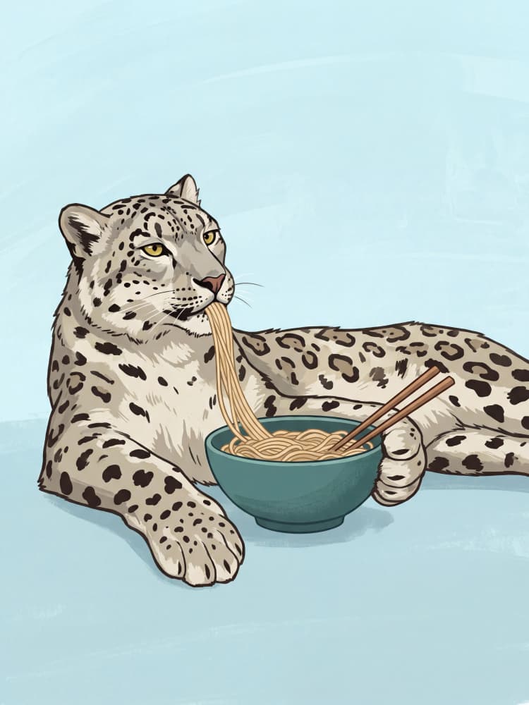 Snow Leopard Ramen Feast by Andreas Magnusson — canvas wall art