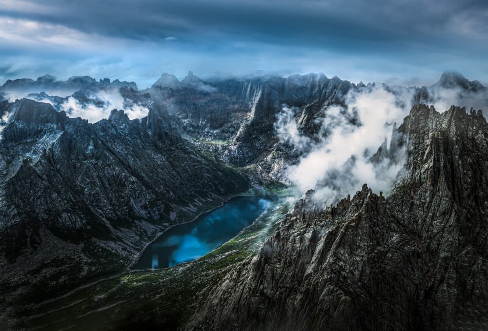 Dramatic Mountain Lake by Irene Wu — canvas wall art