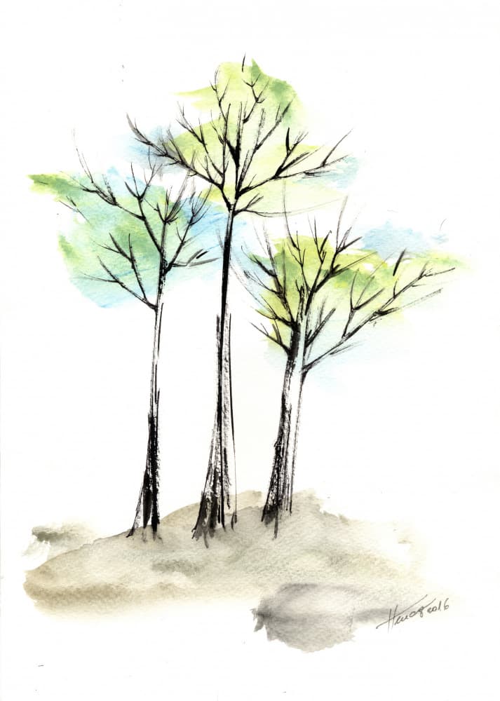 Tranquil Watercolor Trees by Aniko Hencz — canvas wall art