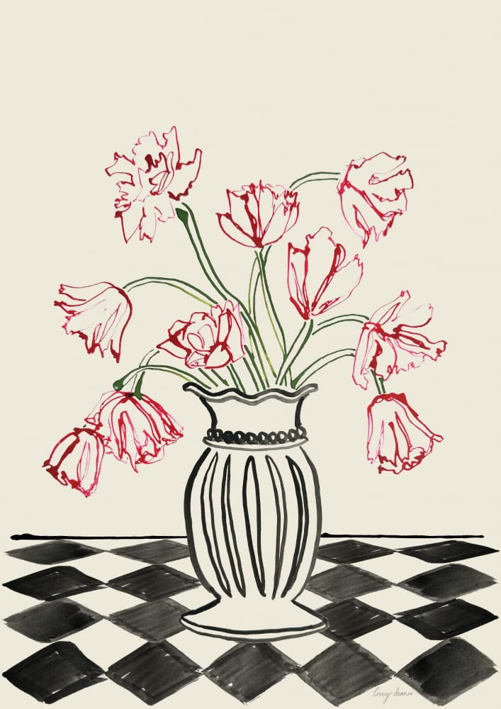 Drooping Tulips Still Life by Lucy Deaner — canvas wall art
