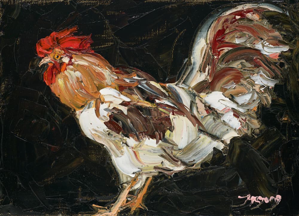 Vibrant Impasto Rooster by Jukyong Park — canvas wall art