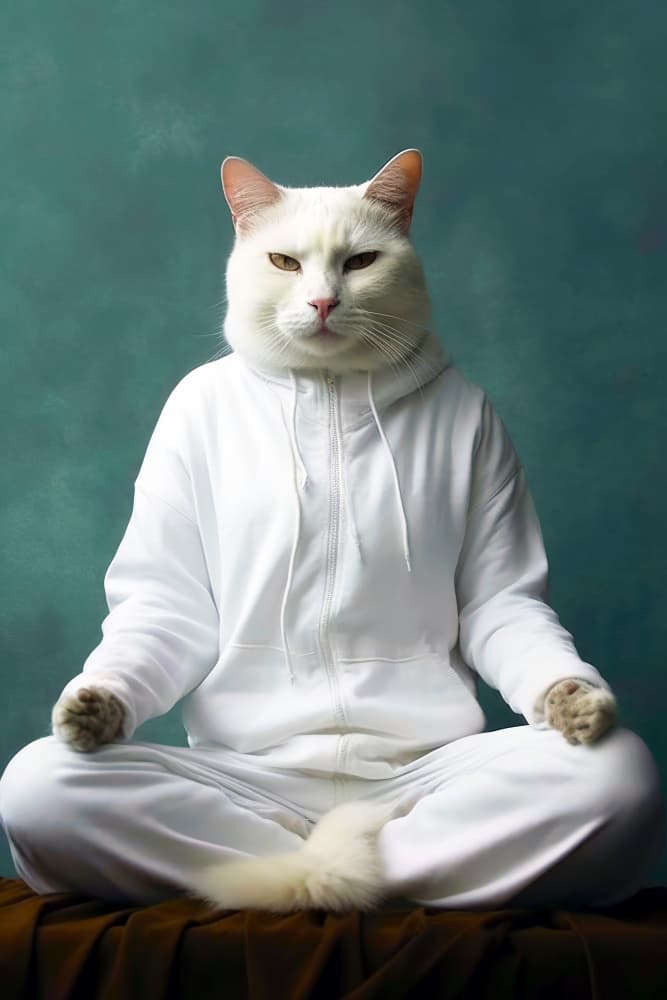 Meditating White Cat by Justyna Jaszke — canvas wall art