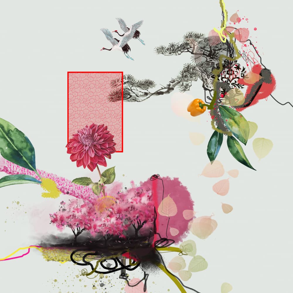 Oriental Cranes and Blossoms by Pelin Atilla — canvas wall art