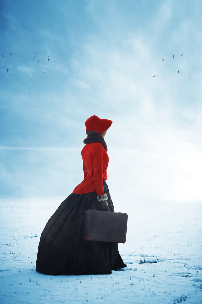 Red Coat Winter Journey by Ildiko Neer — canvas wall art