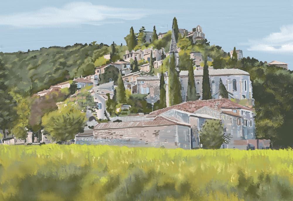 Charming Hillside Village by Jenna Alheit — canvas wall art