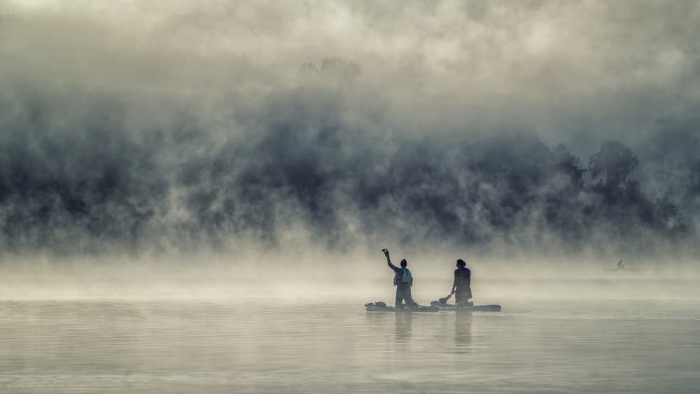 Misty Morning Paddlers by Hannah & Wei — canvas wall art