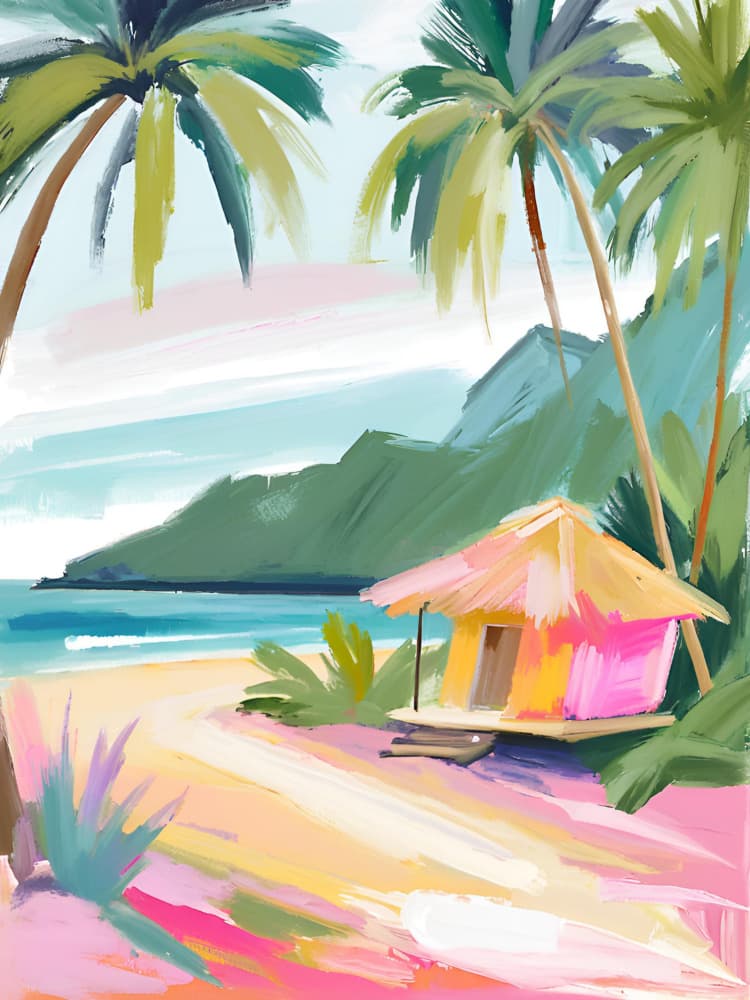 Vibrant Tropical Beach Hut by Ohkimiko — canvas wall art