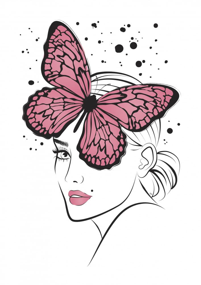 Pink Butterfly Portrait by Martina — canvas wall art