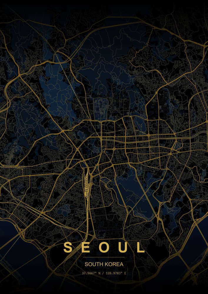 Golden Seoul City Map by HUGO — canvas wall art