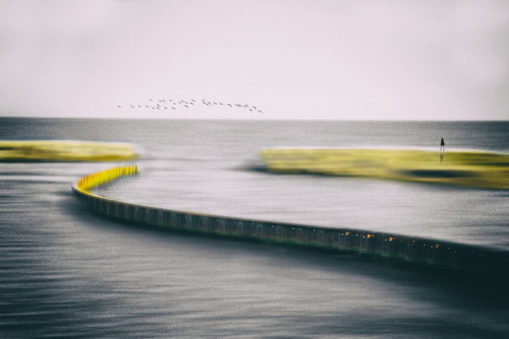 Yellow Pier Seascape by Eric Drigny — canvas wall art