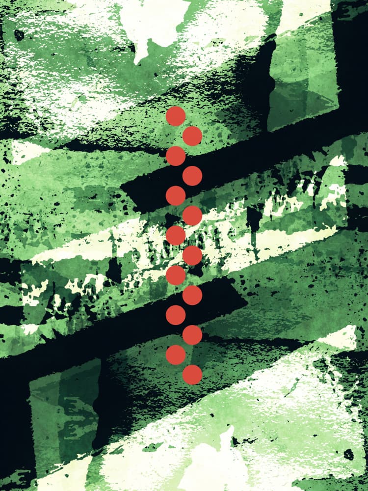 Green Abstract Red Dots by Petr Strnad — canvas wall art