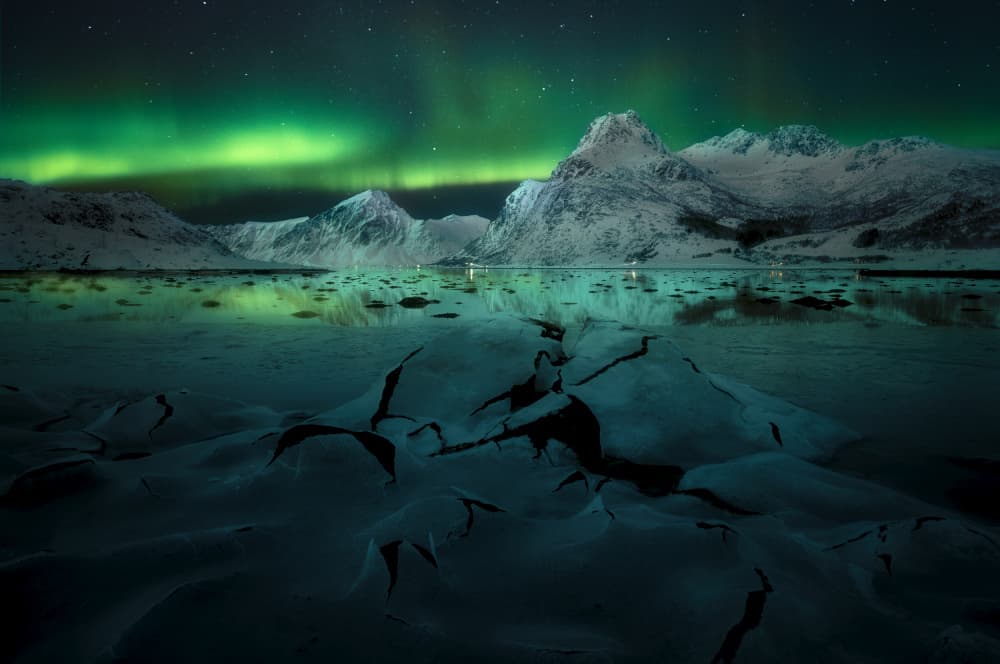 Aurora Over Snowy Peaks by Martin Morávek — canvas wall art