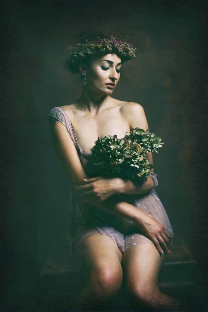 Woman with Floral Crown by Christian Kurz — canvas wall art