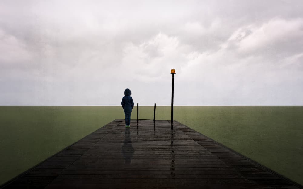Lone Figure on Pier by Wim Schuurmans — canvas wall art