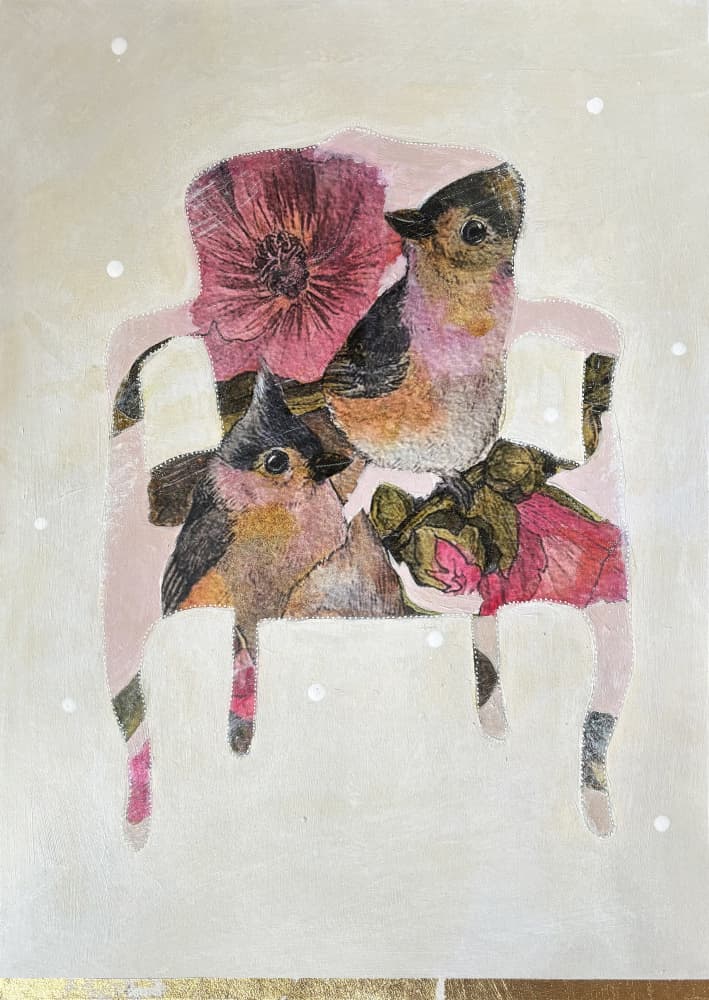 Shabby Chic Floral Birds by Karenina Fabrizzi — canvas wall art