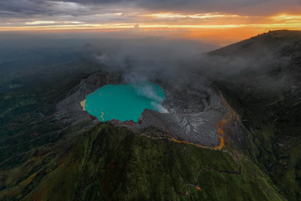 Turquoise Crater Sunset View by UU — canvas wall art