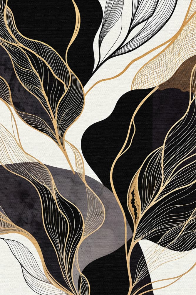 Golden Abstract Foliage by Miguel Bruzual — canvas wall art