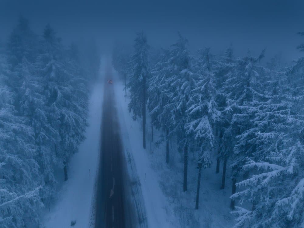 Misty Winter Road by Stephanie Kleimann — canvas wall art
