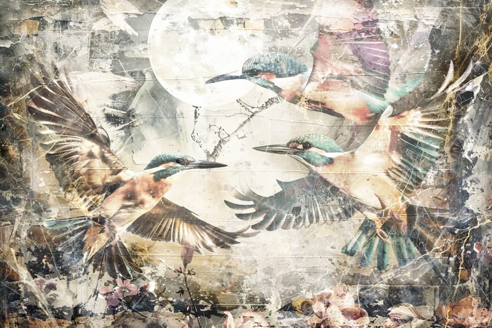 Moonlit Kingfisher Flight by Rafal Kulik — canvas wall art