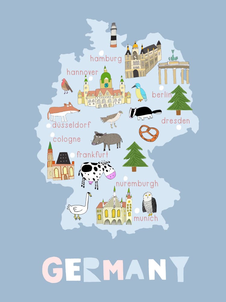 Whimsical Germany Map by Carla Daly — canvas wall art