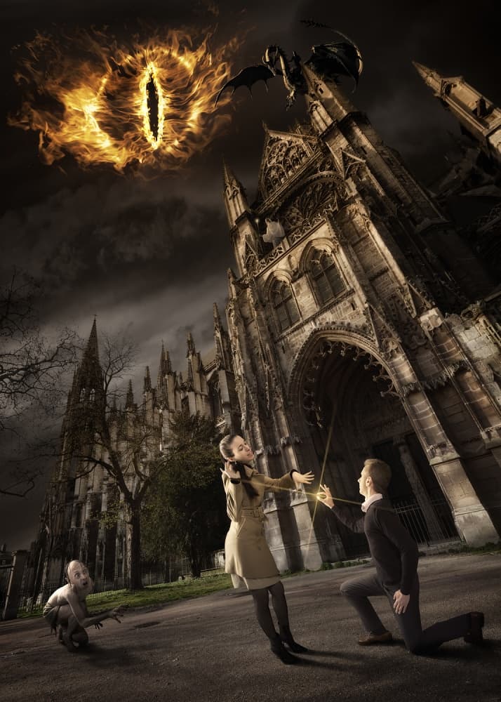 Epic Cathedral Dark Fantasy by Christophe Kiciak — canvas wall art