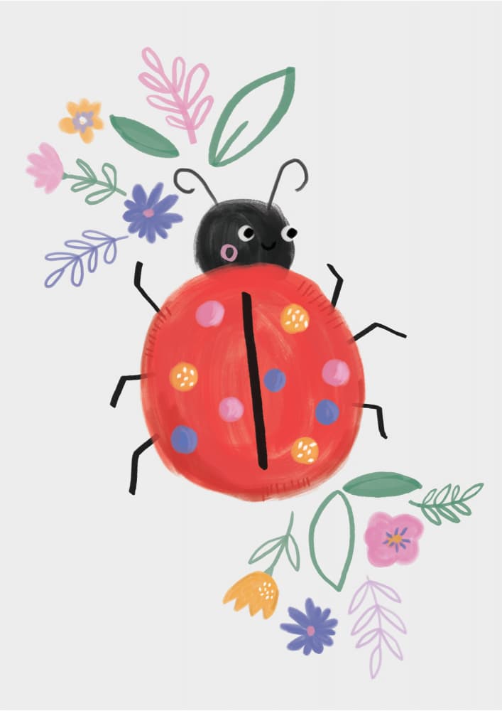 Cute Ladybug Flowers by Laura Pantony — canvas wall art