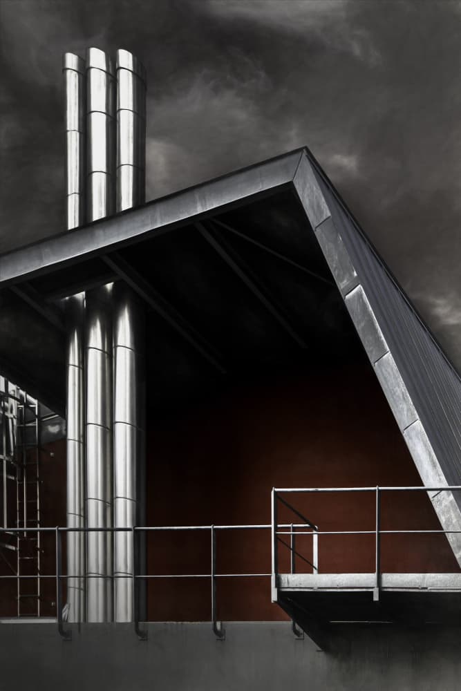 Industrial Chimneys Dark Sky by Gilbert Claes — canvas wall art