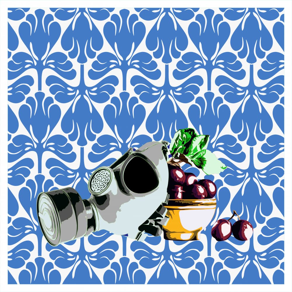 Gas Mask Fruit Still Life by andrea de ranieri — canvas wall art