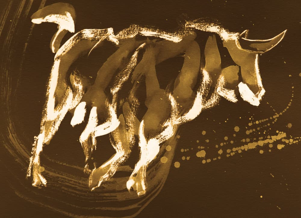 Dynamic Golden Bull by Santhosh ch — canvas wall art