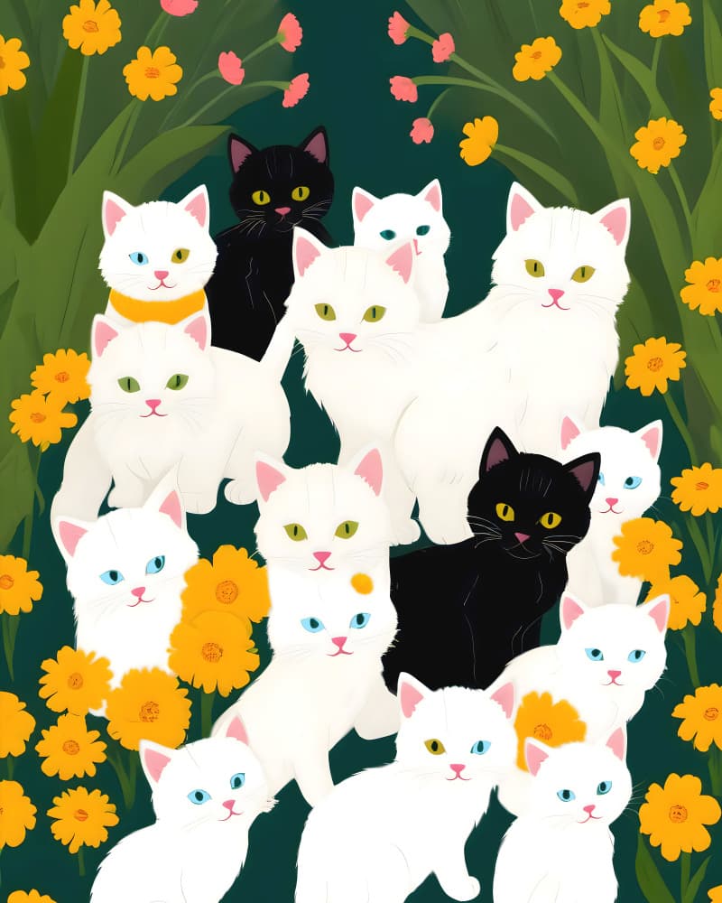 Whimsical Garden Cats by Uma Gokhale — canvas wall art