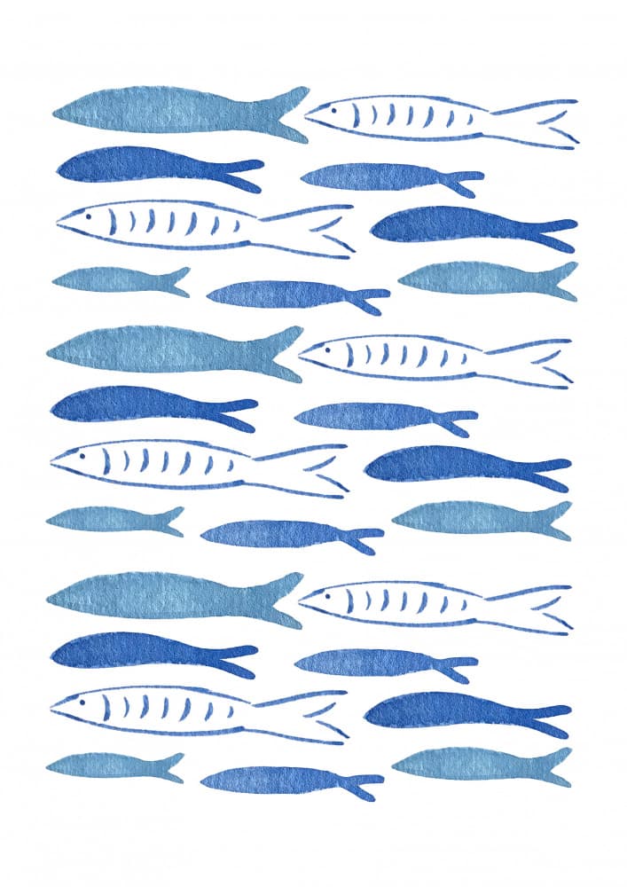 Blue School of Fish by Elizabeth C — canvas wall art